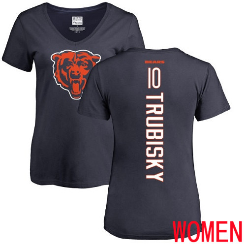 Chicago Bears Navy Blue Women Mitchell Trubisky Backer NFL Football #10 T Shirt